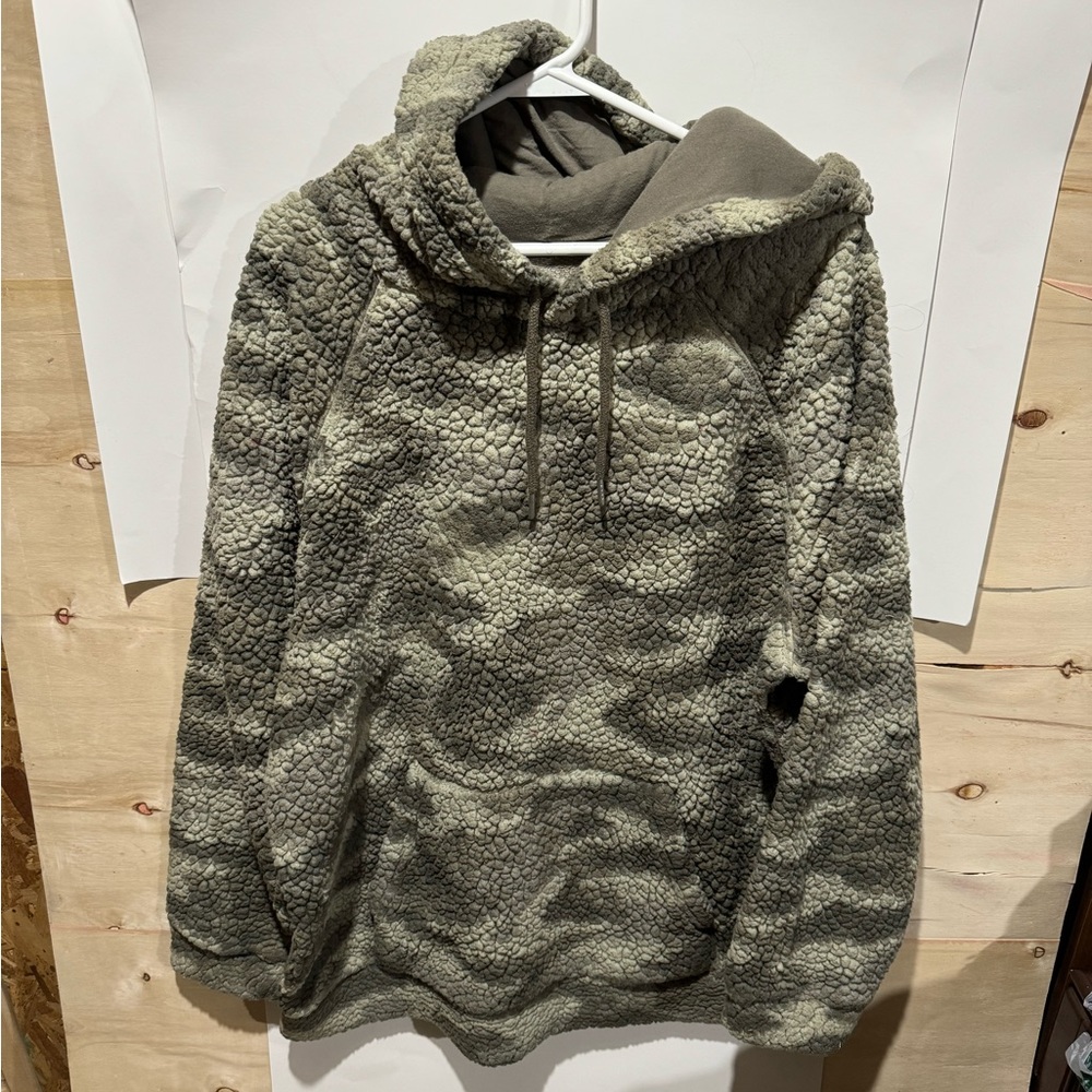 Original Use Men's Loose Fit Hooded Faux Sherpa Pullover Restful Green